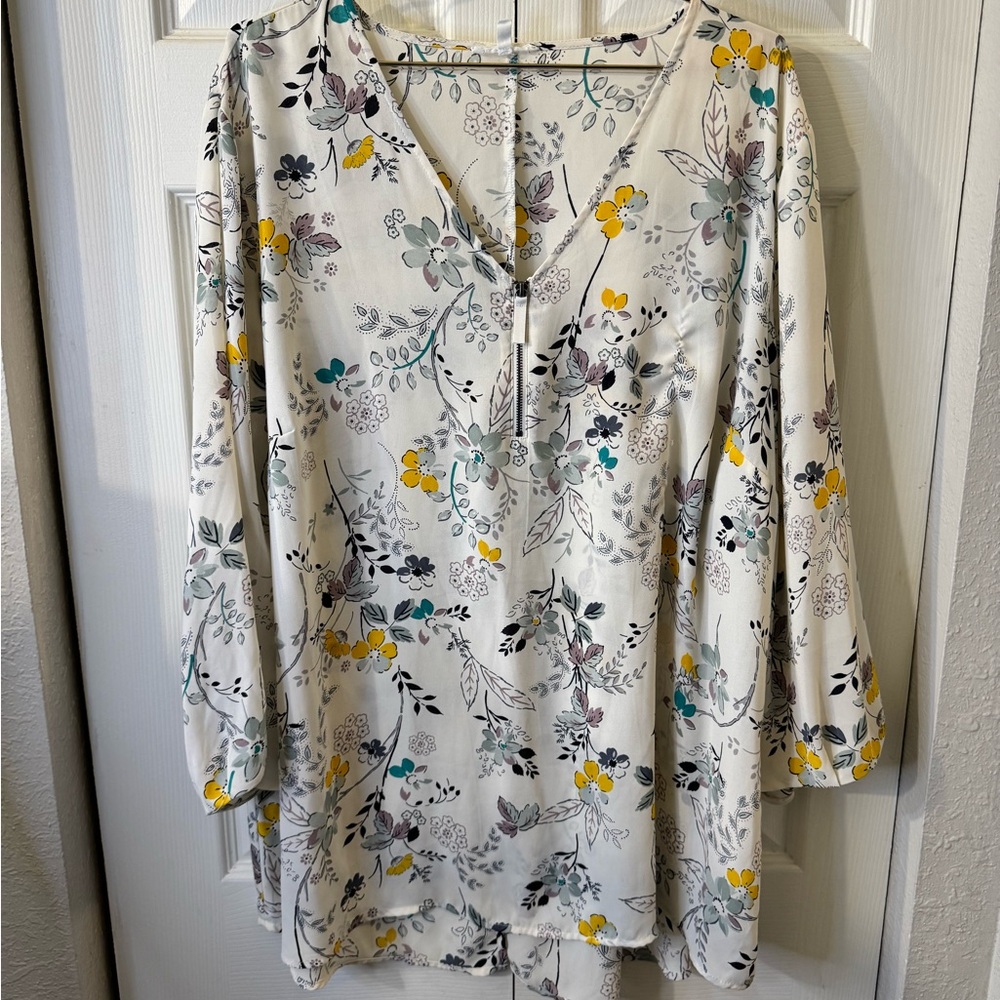 Maurices Floral Print Blouse with Zipper‎ Front